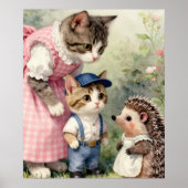 Grüße zum ersten Tag – Kätzchen & Igel Poster (Vorne)
