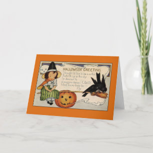 Grüße zum Vintage-Halloween mit süßer Hexe Karte