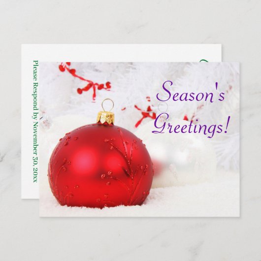 Grußeinladung zur Weihnachtszeit Rot und Weiß Einladung (Vorne/Hinten)