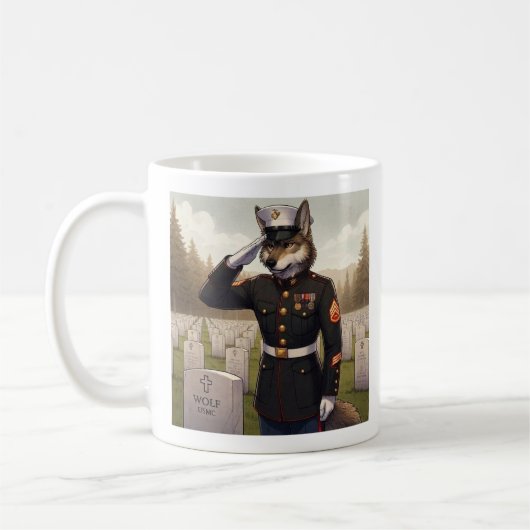 grüßender Marine Corps Wolf Kaffeetasse (Links)