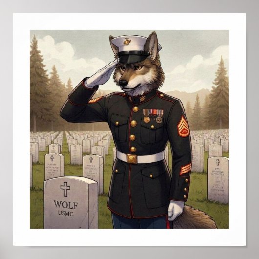 Grüßender Marine Corps Wolf  Poster (Vorne)