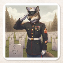 Grüßender Marine Corps Wolf  Rechteckiger Pappuntersetzer
