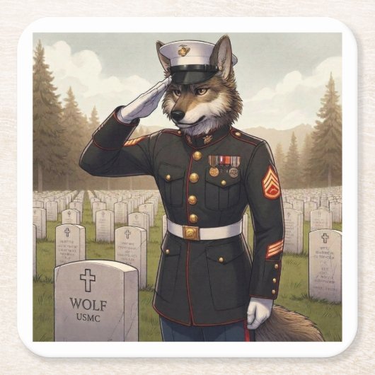 Grüßender Marine Corps Wolf  Rechteckiger Pappuntersetzer (Vorderseite)