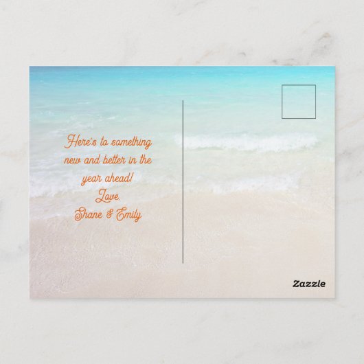 Grußgetränke am Strand zum neuen Jahr Postkarte (Rückseite)