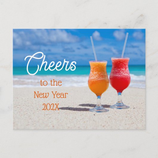 Grußgetränke am Strand zum neuen Jahr Postkarte (Vorderseite)