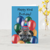 Grußkarte 93. Geburtstag Mops Karte (Gelbe Blume)