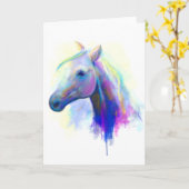 Grußkarte, Abstraktes mehrfarbiges Kopfpferd Karte (Gelbe Blume)