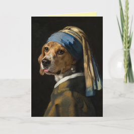 Grußkarte Beagle mit Perlenohrring Karte