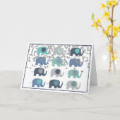 Grußkarte - Blaue, grüne und graue Elefanten Karte (Gelbe Blume)