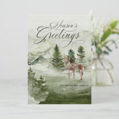 Grußkarte des Pinienwaldes Snow Deer Season (Stehend Vorderseite)