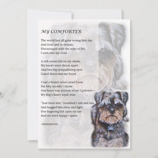 Grußkarte des Terrier Dog Comforter Gedicht Karte (Vorderseite)