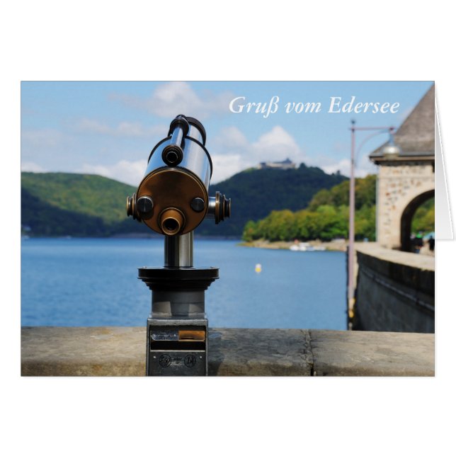 Grußkarte Edersee mit Fernrohr (Vorderseite (Horizontal))