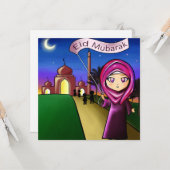 Grußkarte "Eid Mubarak" mit zeichn Karte (Vorderseite/Rückseite Beispiel)