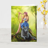 Grußkarte, Fantasy Girl Fee und Freund Wolf Karte (Gelbe Blume)