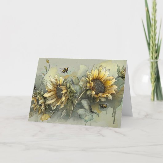 Grußkarte für Bienen und Sonnenblumen Karte (Vorderseite)