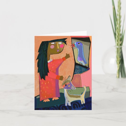 Grußkarte für Botello, Katze und Bird BLANK Dankeskarte (Vorderseite)