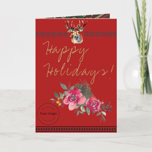 Grußkarte für das Happy Holidays Boho Business-Log Karte (Vorderseite)