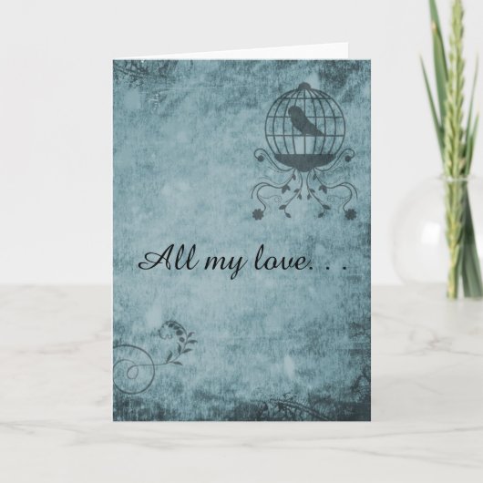 Grußkarte für Deep Blue Steampunk Bird Cage Karte (Vorderseite)