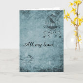 Grußkarte für Deep Blue Steampunk Bird Cage Karte (Gelbe Blume)