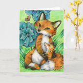 Grußkarte für Mutter und Baby Fox süße Tier Karte (Gelbe Blume)