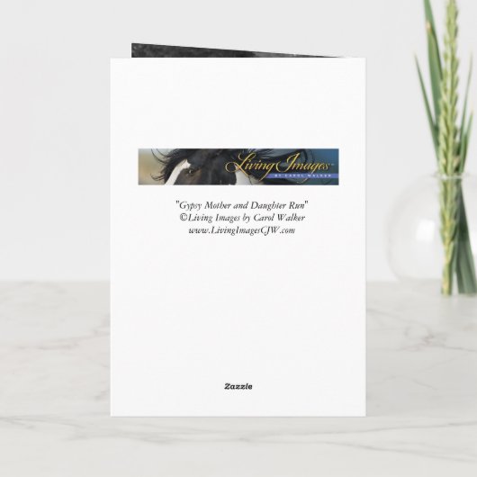 Grußkarte für Sinti und Roma Mare und Fohlen-Run-P Karte (Rückseite)