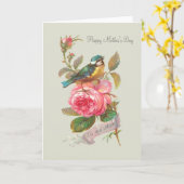Grußkarte für Vintage Vögel und Rose Karte (Gelbe Blume)
