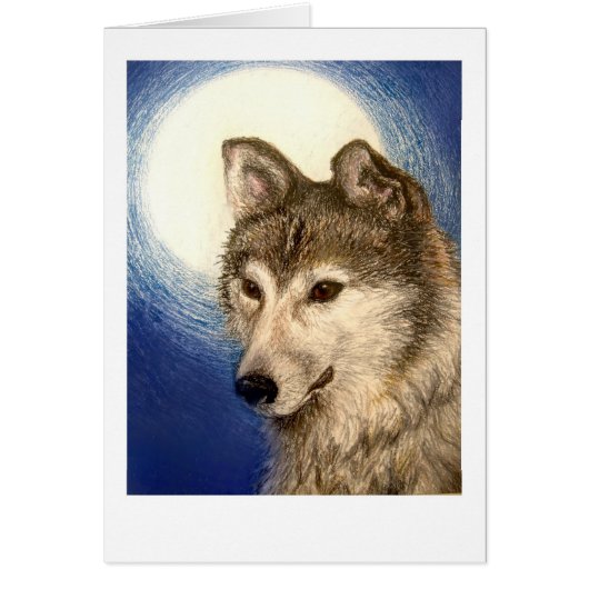 Grußkarte für Wolf und Mond (Vorne)