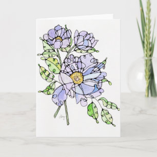 Grußkarte - Lavendel Peony Wasserfarbe & Tinte Karte
