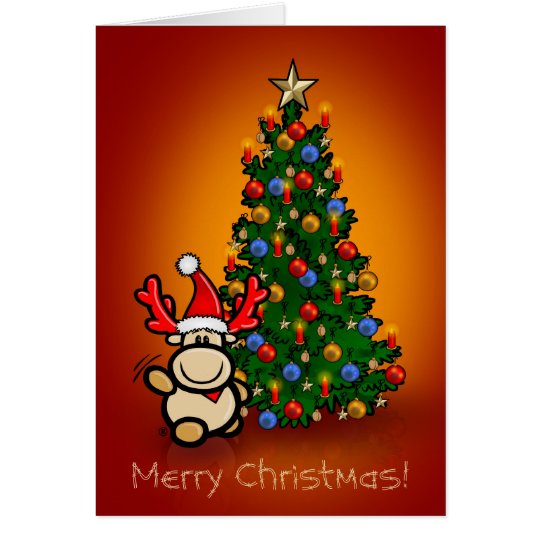 Grußkarte mit Elch Elmondo und Weihnachtsbaum