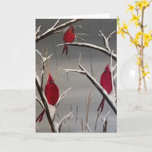 Grußkarte mit Kardinälen und Urlaubsnachricht Karte (Gelbe Blume)
