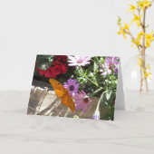 Grußkarte mit orange Schmetterling und Blumen Karte (Gelbe Blume)