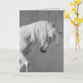 Grußkarte Pferd - Der weiße Stallion sieht nach un Karte (Gelbe Blume)