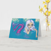 Grußkarte "Pink Gepunktet Mermaid" Karte (Gelbe Blume)