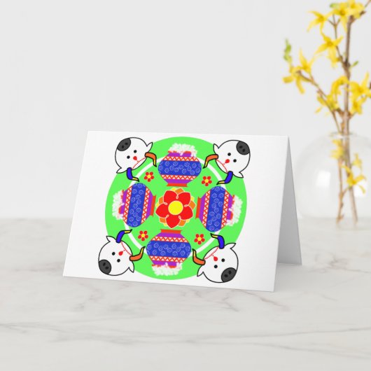 Grußkarte Pongal Pot und Kuh Kolam Karte (Gelbe Blume)