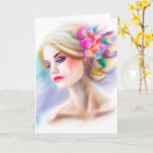 Grußkarte schönes Frauenportrait Karte (Gelbe Blume)