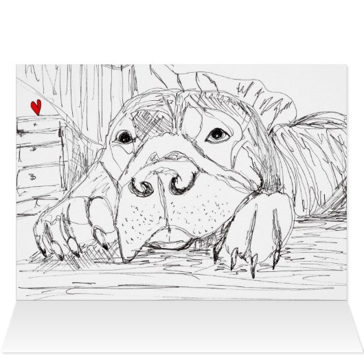 Grußkarte Schwarz-Weiß-Pitbuls-Sketch (Innenansicht Horizontal (Oben))
