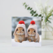 Grußkarte Snow Bunnies Feiertagskarte (Stehend Vorderseite)