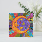 Grußkarte Sonne, Mond und Sterne (Stehend Vorderseite)