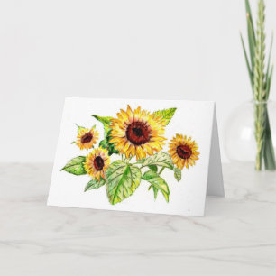 Grußkarte, Sonnenblume Bouquet Zeichnend Karte