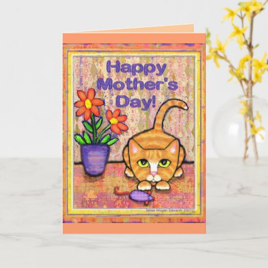 Grußkarte von Ginger Tabby Cat Mutter Karte (Gelbe Blume)