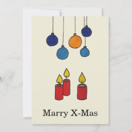 Grußkarte Weihnachten Kerzen und Weihnachtskugeln