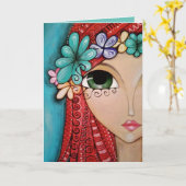 Grußkarte - Whimsical Girl Posing Karte (Gelbe Blume)