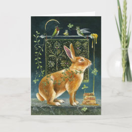 Grußkarte - Whimsical Hare and Hummingbirds Karte