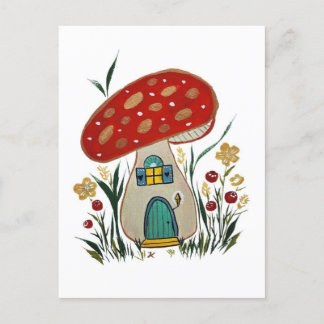 Grußkarte whimsical Pilz, Feenhaus Postkarte