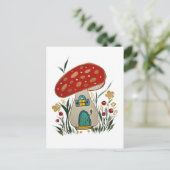 Grußkarte whimsical Pilz, Feenhaus Postkarte (Stehend Vorderseite)