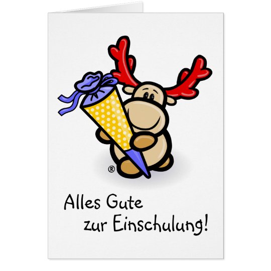 Grußkarte zur Einschulung mit Elch Elmondo