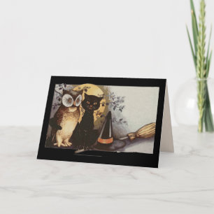 Grußkarte zwischen Eule und Katze Karte