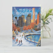 Grußkarten-City Park Winter Skaten Feiertagskarte (Stehend Vorderseite)