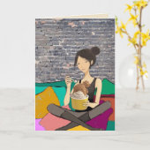 Grußkarten Cozy Eiscrememädchen Karte (Gelbe Blume)