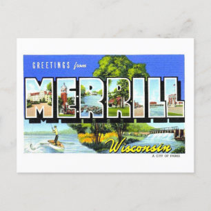 Grußkarten im Vintage-Stil aus Merrill, Wisconsin, Postkarte
